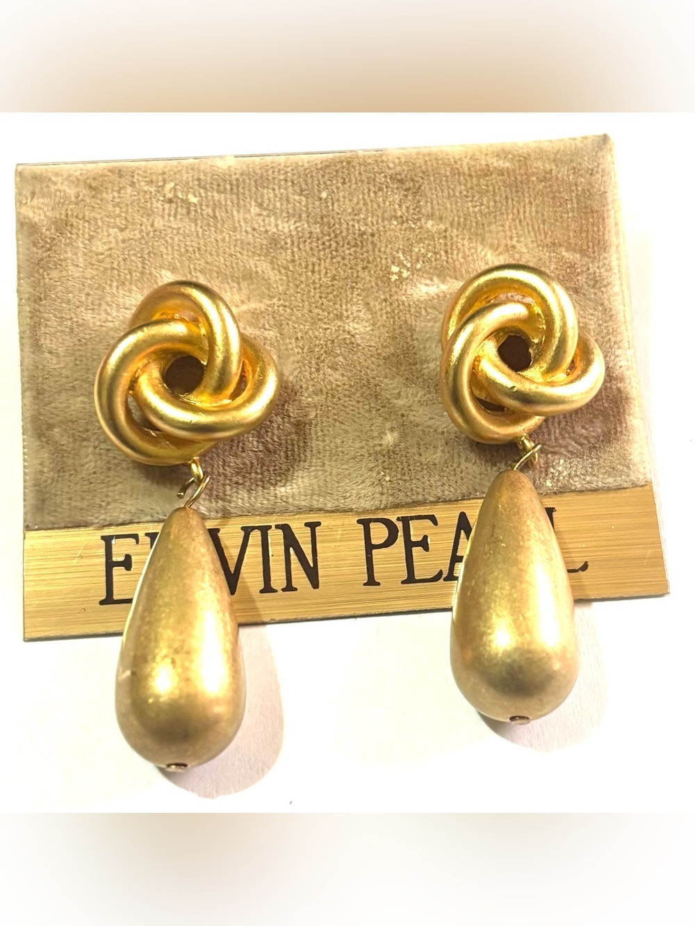 Vintage Gold Knot and Teardrop Drop Earrings